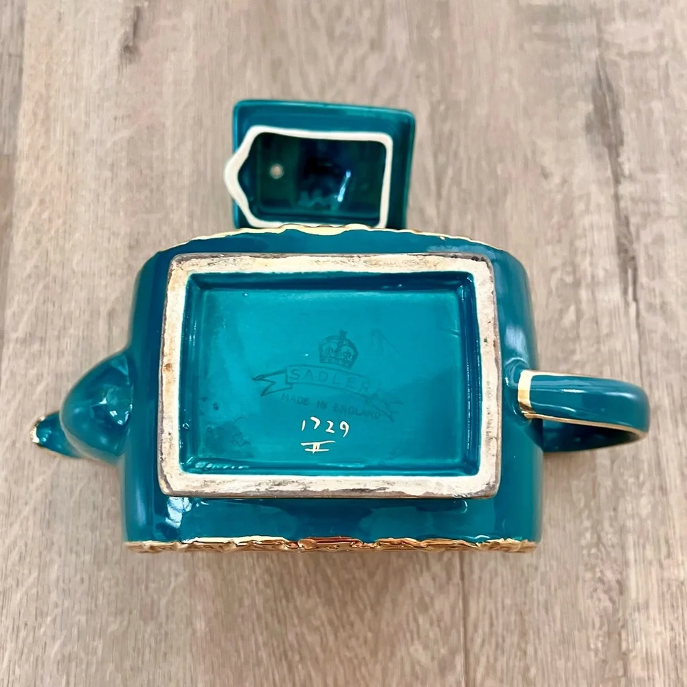 Rare 1930s Sadler England 1729 II Cube Teapot Green‎ With Gold Flower Vintage